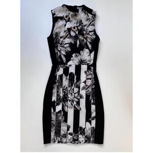H&M sleeveless black and white floral Retro print knee-length dress 6